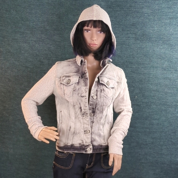 Express Gray Denim Hoodie Jacket/Sweater Please Read Description! - Picture 2 of 11